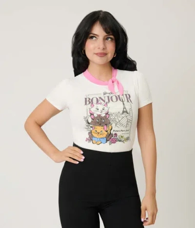 Unique Vintage Short Sleeve Tie Neck Sweetie Knit Top In White