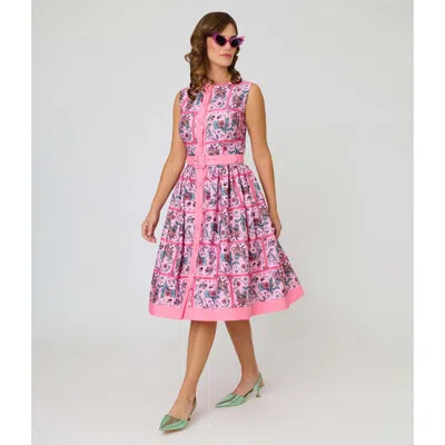 Unique Vintage Sleeveless Button Swing Dress In Pink