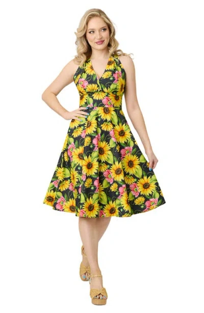 Unique Vintage Sleeveless Halter Swing Dress In Black