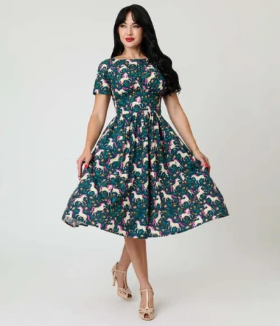 Unique Vintage Smocked Back Swing Dress In Multi