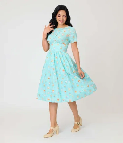 Unique Vintage Smocked Back Swing Dress In Green
