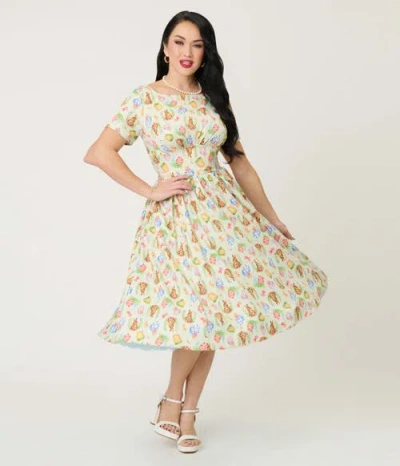 Unique Vintage Smocked Back Swing Dress In Multi