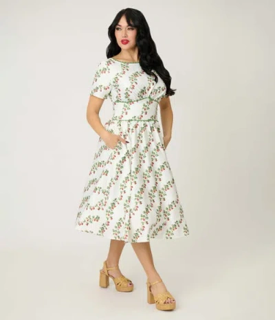 Unique Vintage Smocked Back Swing Dress In White