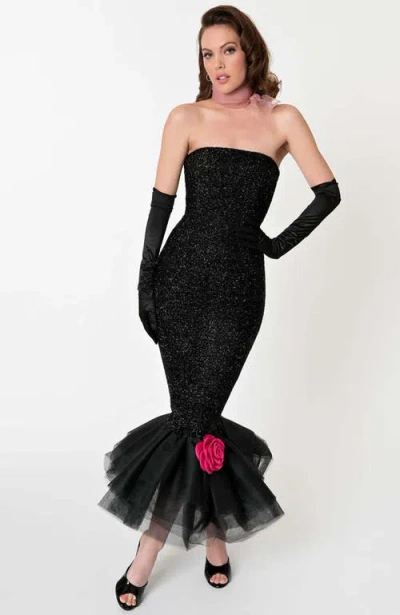 Unique Vintage Solo In The Spotlight Strapless Wiggle Dress In Black