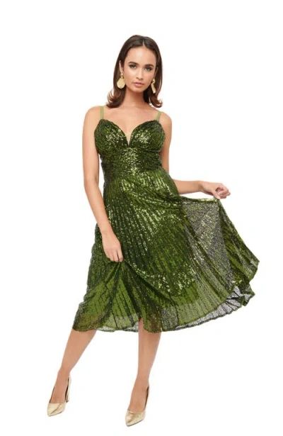 Unique Vintage Spaghetti Strap Pleated Sequin Swing Dress In Emerald