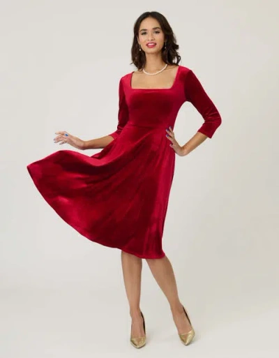 Unique Vintage Square Neck Pleated Swing Dress In Blue