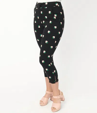 Unique Vintage Strawberry Print Darienne Capris In Black