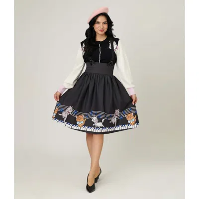 Unique Vintage Suspender Swing Skirt In Black
