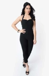 Unique Vintage Sweetheart Halter Marcel Jumpsuit In Black