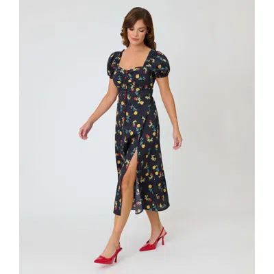 Unique Vintage Sweetheart Midi Dress In Black