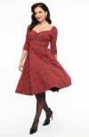 Unique Vintage Sweetheart Neckline Lamar Swing Dress In Red Plaid