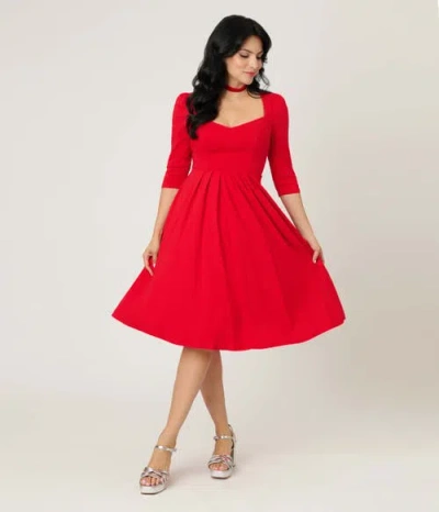 Unique Vintage Sweetheart Swing Dress In Red
