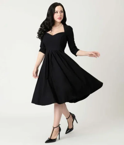 Unique Vintage Sweetheart Swing Dress In Black