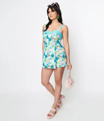 Unique Vintage The Golden Girls X  Aqua Character Print Skirted Dolly Romper In Multi