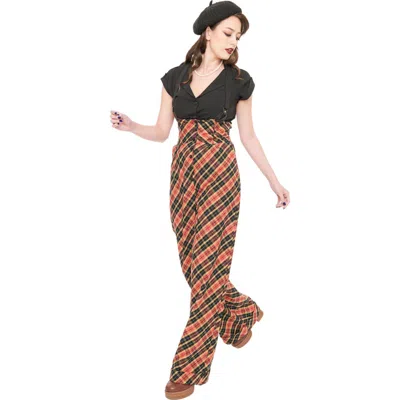 Unique Vintage Thelma High Waist Suspender Pants In Black Rust Plaid