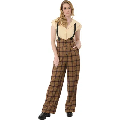 Unique Vintage Thelma High Waist Suspender Pants In Brown