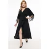 Unique Vintage Tie Wrap Surplice Midi Dress In Black