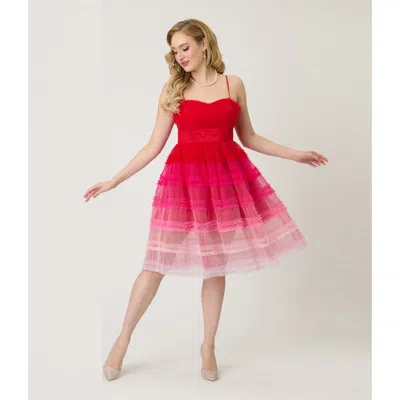 Unique Vintage Tiered Sheer Swing Dress In Red