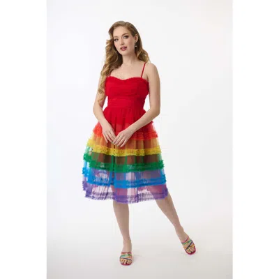 Unique Vintage Tiered Sheer Swing Dress In Red