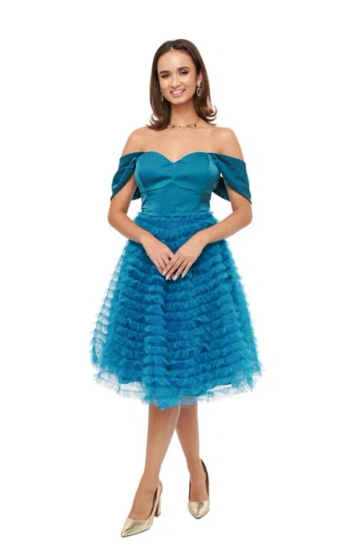 Unique Vintage Tulle Off The Shoulder Swing Dress In Teal