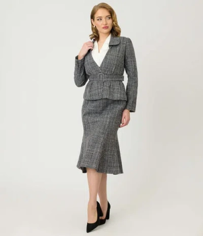 Unique Vintage Tweed Tina Trumpet Skirt In Gray