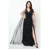 Unique Vintage Velvet Cape Gown In Black & Silver