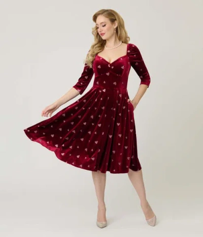 Unique Vintage Woven Sweetheart Neckline Lamar Swing Dress In Red