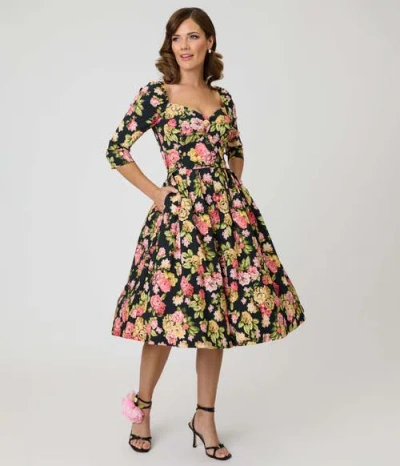 Unique Vintage Woven Sweetheart Neckline Lamar Swing Dress In Multi