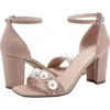 Unisa Danai Sandals Women's 10 Pink Suede Pearls Ankle Strap Block Heels Khd432 In Pink