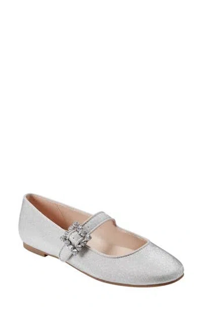Unisa Embellished Buckle Mary Jane Flat In Silver