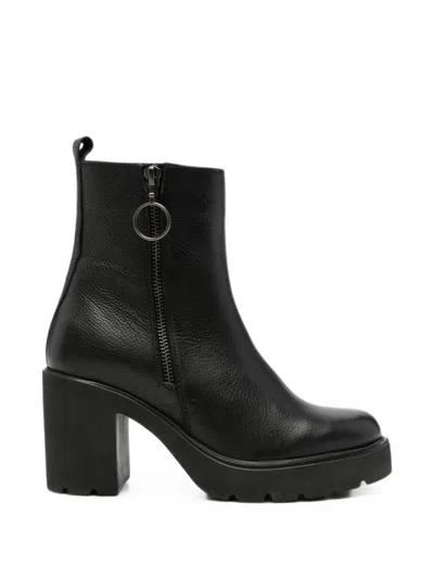 Unisa Grained Leather Ankle Boots In Black