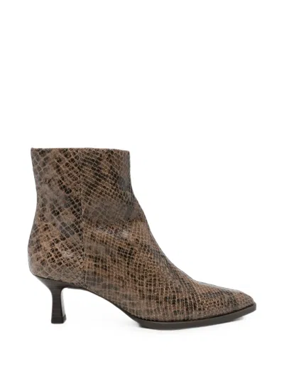 Unisa Snake-effect Leather Ankle Boots In Brown