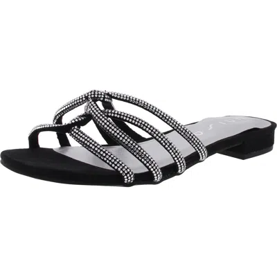 Unisa Tazz Womens Rhinestone Man Made Slide Sandals In Black