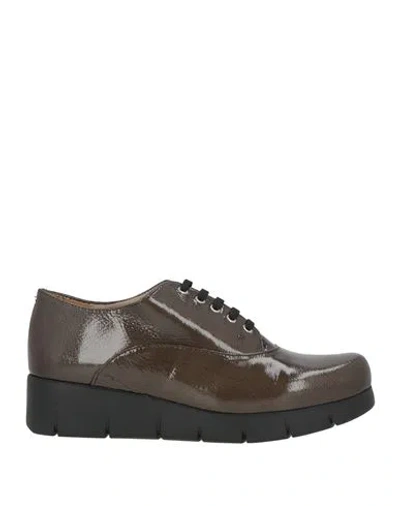 Unisa Woman Lace-up Shoes Khaki Size 9 Leather In Brown
