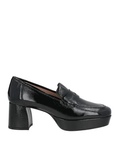 Unisa Woman Loafers Black Size 9 Leather In Animal Print