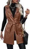Unishe Faux Leather Long Vest In Brown