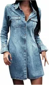Unishe Long Sleeve Jean Shirt Dress In Blue