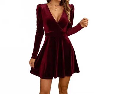 Unishe Night On The Town Wrap Velvet Swing Mini Dress In Wine Red In Burgundy