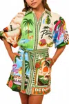 Unishe Summer Tropical Summer Print Button Shirt Dress In Multi In Multi