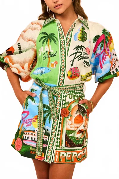 Unishe Summer Tropical Summer Print Button Shirt Dress In Multi