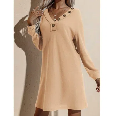 Unishe V Neck Long Sleeve Sweater Dress In Beige