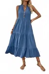 Unishe V Neck Maxi Dress In Blue In Blue