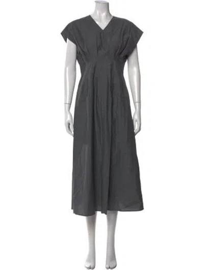 Pre-owned United Arrows V-neck Midi Length Dress In Grey