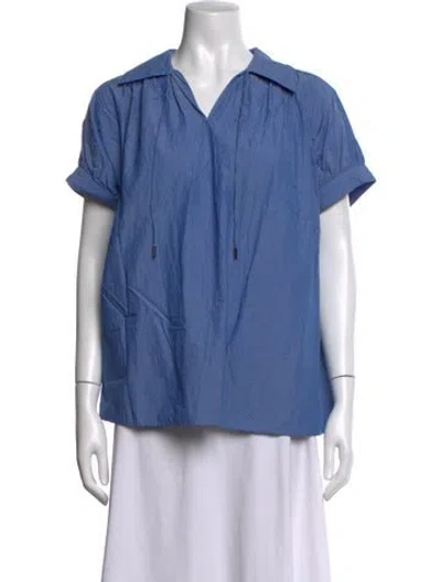 Pre-owned United Arrows V-neck Short Sleeve Top In Blue