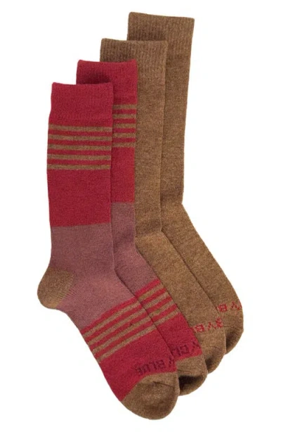 United By Blue 2-pack Stripe Wool & Yak Blend Crew Socks In Brown