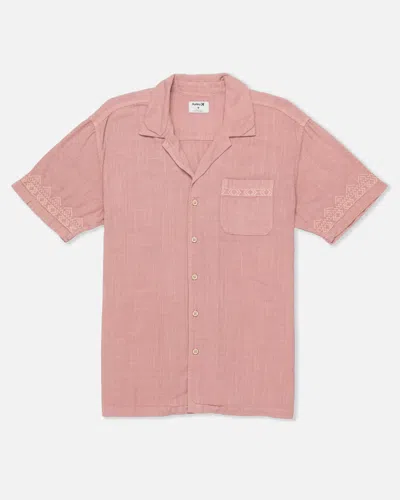 United Legwear Men's Laguna Camp Embroidered Short Sleeve In Phantom Rose