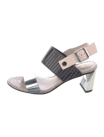 Pre-owned United Nude Embossed Leather Colorblock Pattern Slingback Sandals
