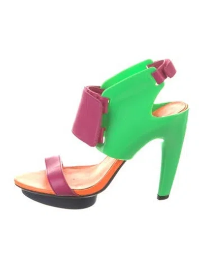 Pre-owned United Nude Rubber Colorblock Pattern Slingback Sandals In Green