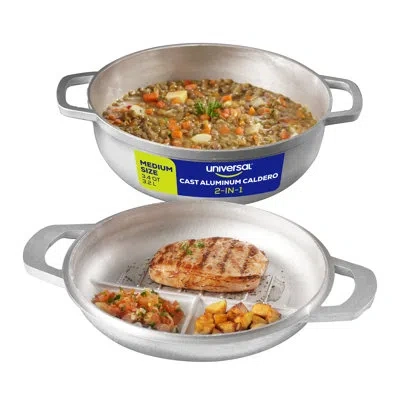 Universal 2-in-1 Caldero (9.4 Inch/24 Cm), Versatile Dutch Oven Pot With Lid, Premium Cast Aluminum With Dual- In Silver