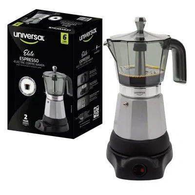 Universal Electric Moka Pot (6 Cups), Italian Coffee Maker (480 Watts), Easy Brewing, Prepare Espresso Recipes In Silver